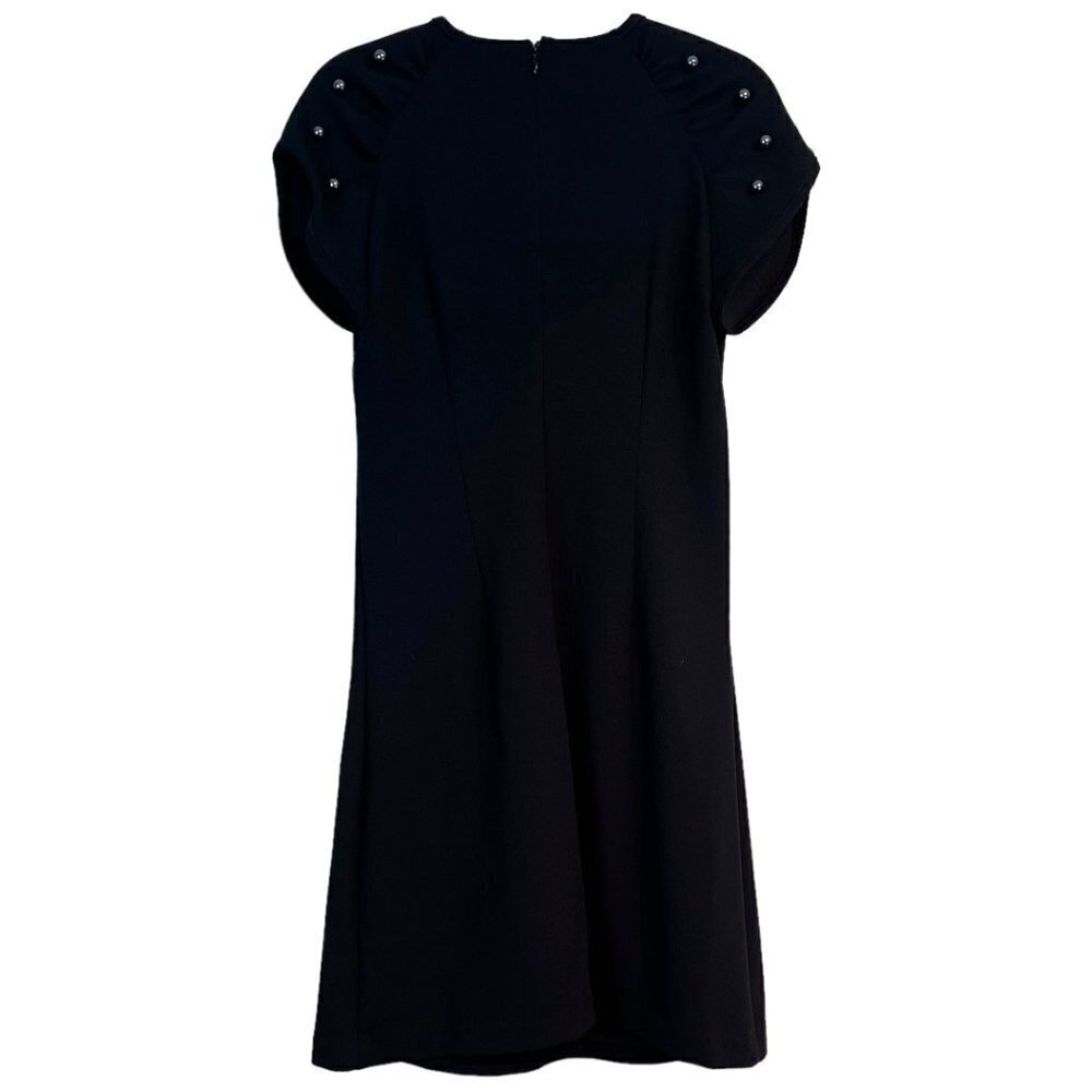 Betsey Johnson Black Sheath Dress Size 4 Faux Tahitian Pearl Fully Lined Crepe - Picture 2 of 10